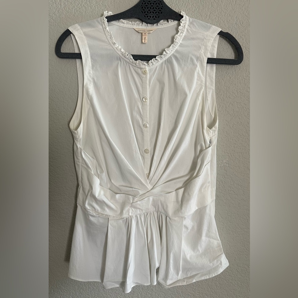 Rebecca Taylor White Ruffle-Trim Button Blouse